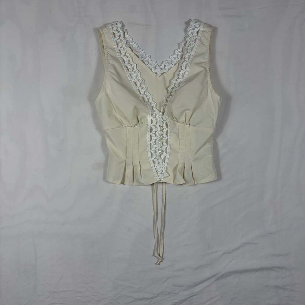 Dazy Contrast Lace Fitted Cropped Pleated Sleeveless Size S